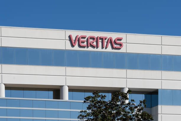 Lake Mary, Fl, USA - January 17, 2022: Close up of Veritas sign on their office building. Veritas Technologies, LLC. is an American software company.